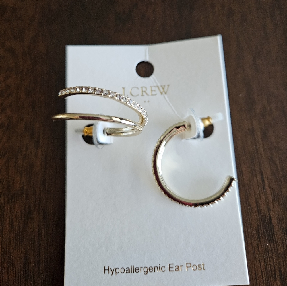 J.Crew Pave Double Hoop Earrings, Gold - Picture 4 of 5